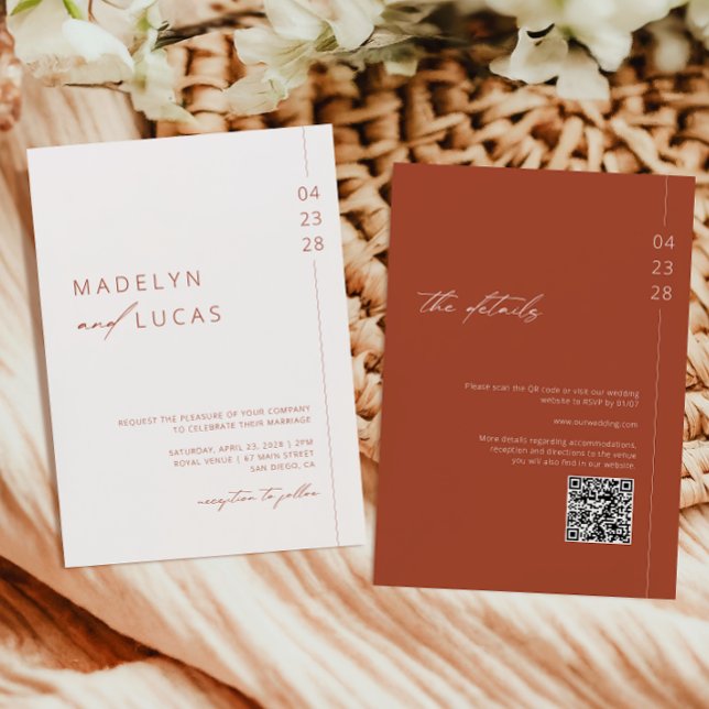 Minimalist Modern Terracotta QR Code Wedding Invitation (Creator Uploaded)