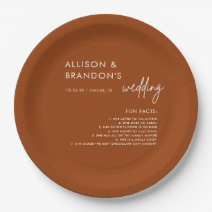 Minimalist Modern Terracotta Wedding Fun Facts Paper Plate