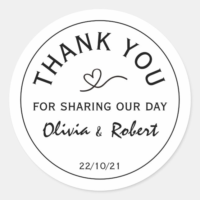Minimalist Modern Thank You Wedding Classic Round Sticker (Front)
