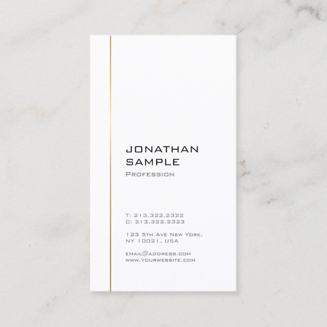 Minimalist Modern Trendy Chic Gold White Plain Business Card (Front)