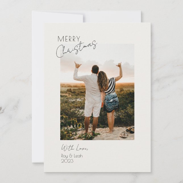 Minimalist Modern Two Photo Merry Christmas Card (Front)