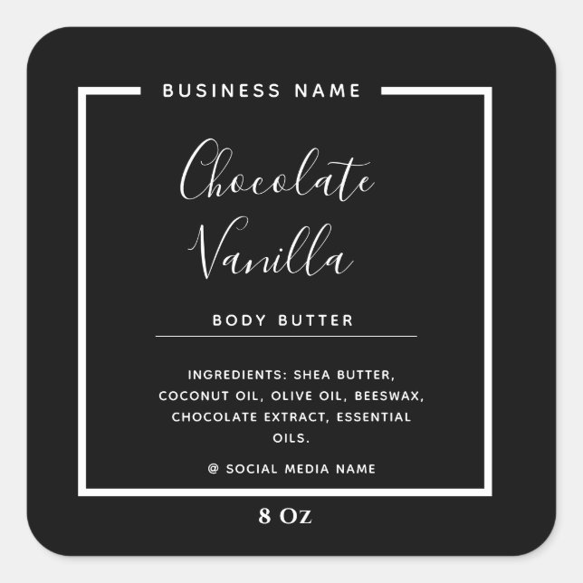 Minimalist modern typography black white product square sticker (Front)