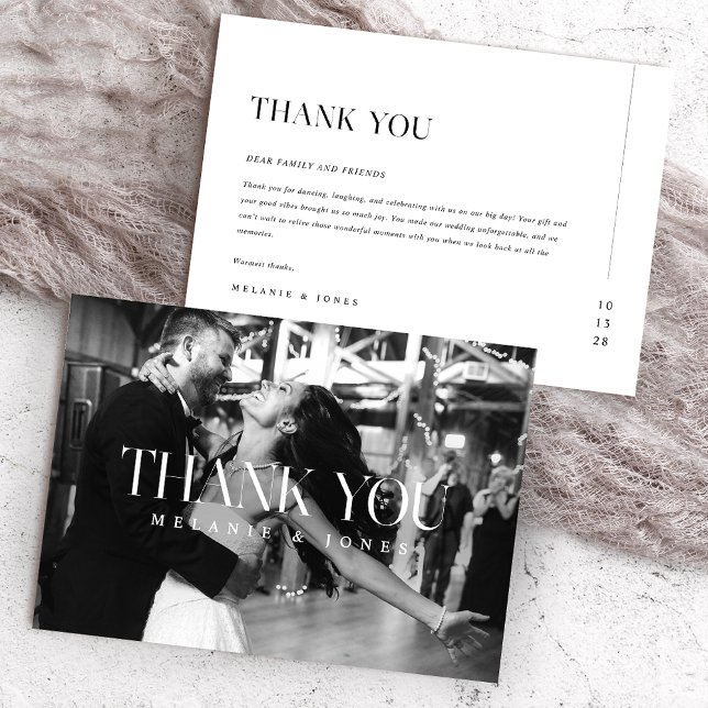 Minimalist Modern Typography Black White Wedding Thank You Card (Creator Uploaded)
