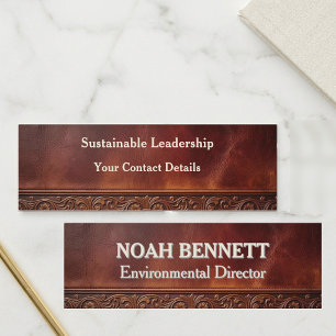 Minimalist Modern Typography Burgundy Leather Rust Mini Business Card