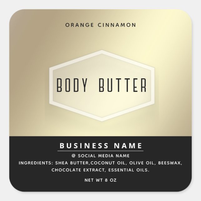 Minimalist modern typography gold black label (Front)