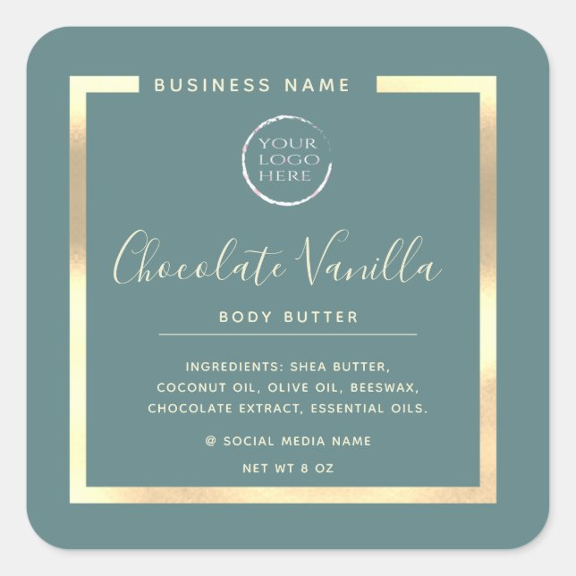 Minimalist modern typography  gold frame logo square sticker (Front)