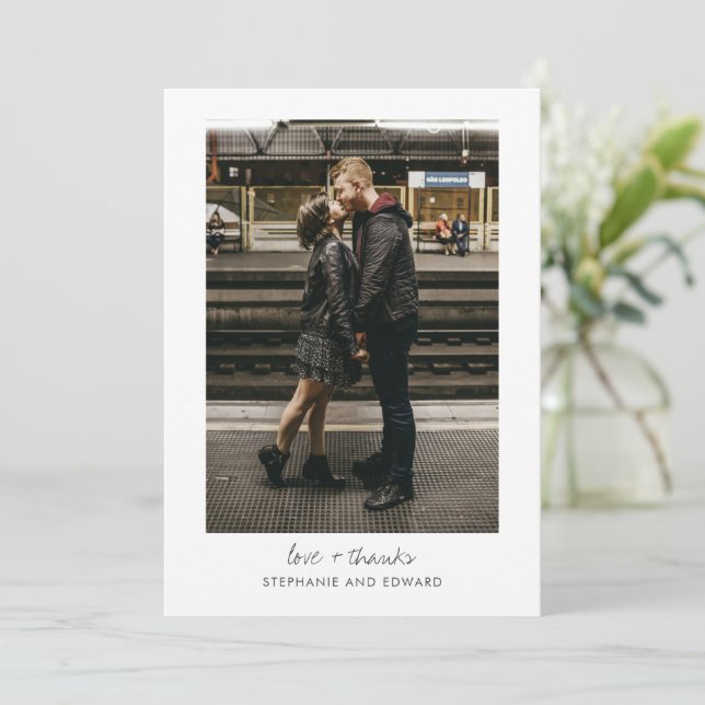 Minimalist Modern Typography Photo Love and  Thank You Card (Standing Front)