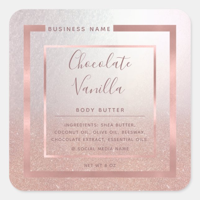 Minimalist modern typography rose gold frame foil  square sticker (Front)