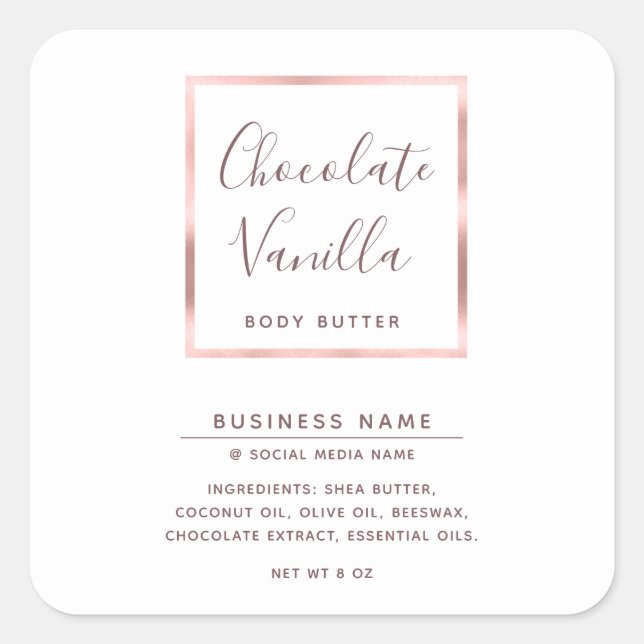 Minimalist modern typography rose gold frame  square sticker (Front)