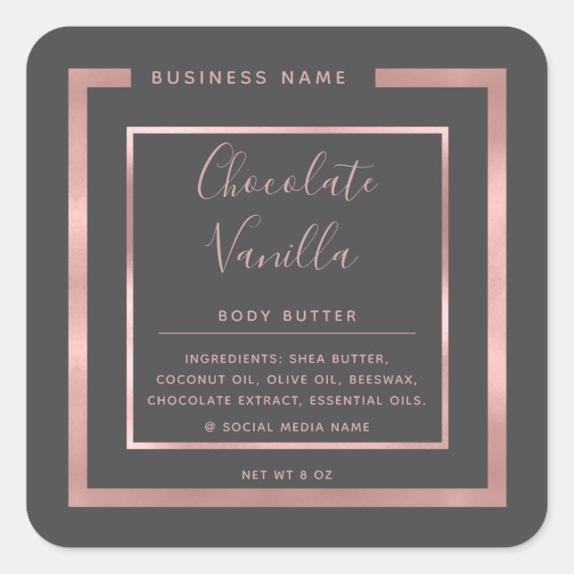 Minimalist modern typography  rose gold frame square sticker (Front)
