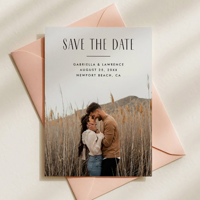 Minimalist Modern Typography Save the Date 1-Photo (1 photo save the date with minimalist, modern text overlay in black.)