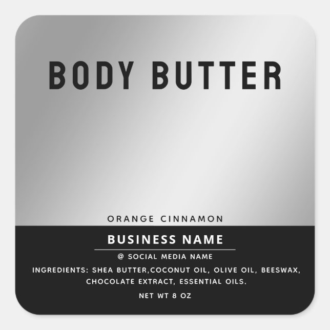 Minimalist modern typography silver black label (Front)