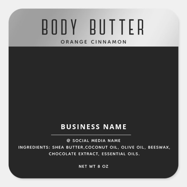 Minimalist modern typography silver black label (Front)