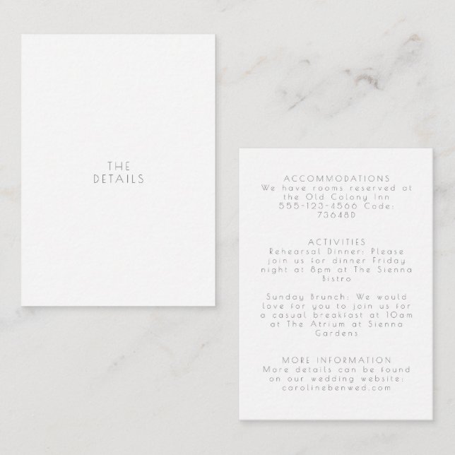 Minimalist Modern Typography Wedding Details Enclosure Card (Front/Back)