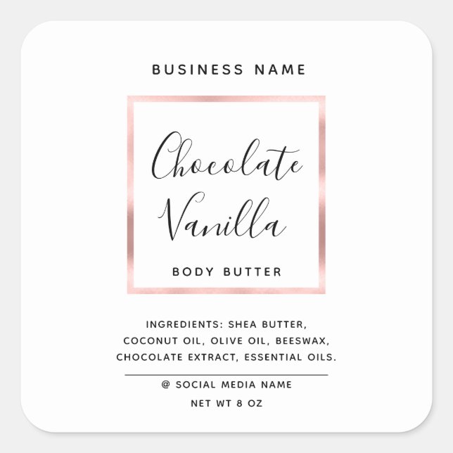 Minimalist modern typography white rose gold frame square sticker (Front)