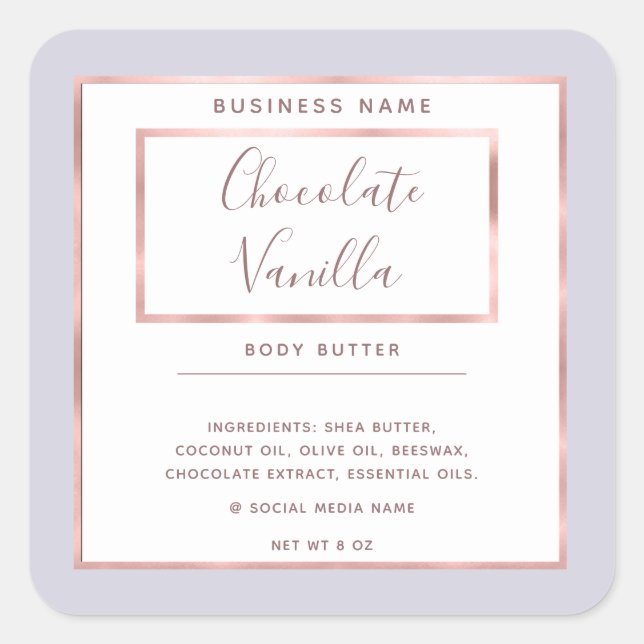 Minimalist modern typography white rose gold frame square sticker (Front)