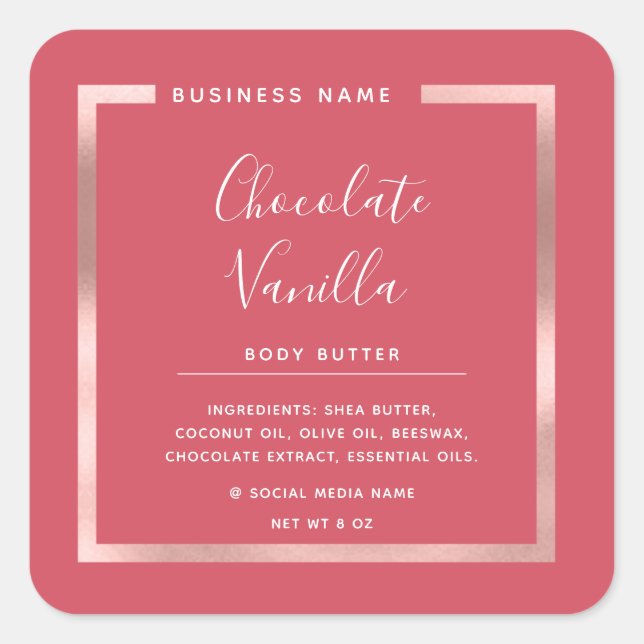 Minimalist modern typographyrose gold frame square sticker (Front)