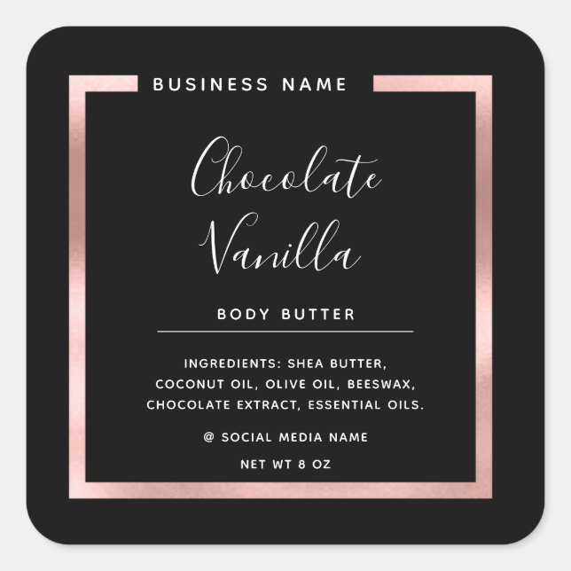 Minimalist modern typographyrose gold frame square sticker (Front)