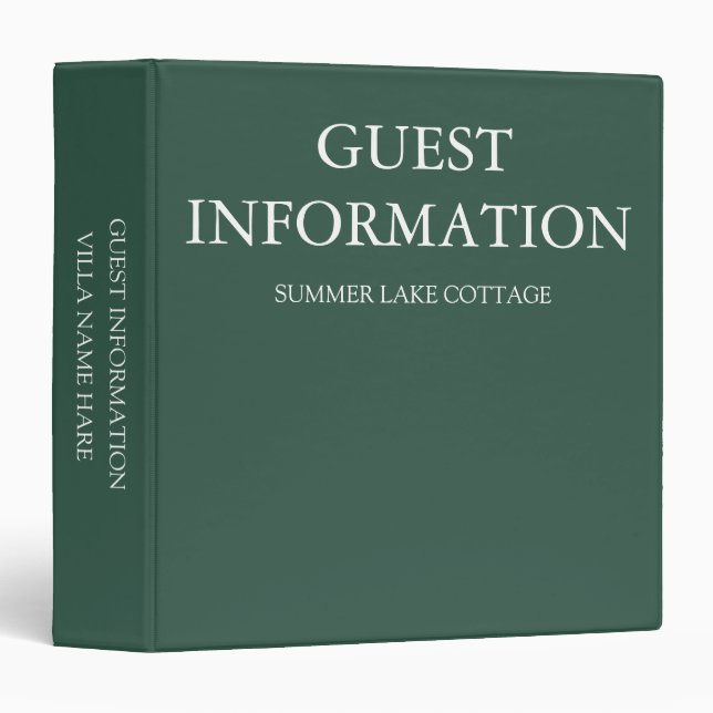 Minimalist Modern Vacation Rental Green  Binder (Front/Spine)