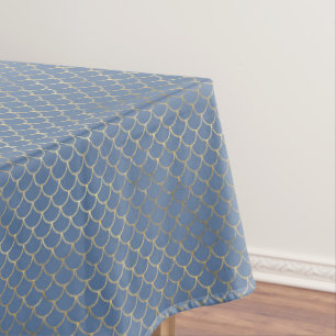 Minimalist Modern Vivid Gold Blue Mermaid Scales Tablecloth