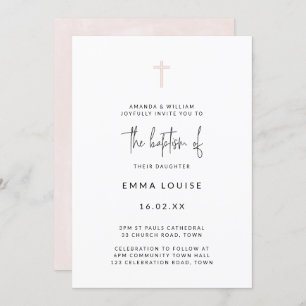 Minimalist Modern Watercolor Handwritten Baptism Invitation