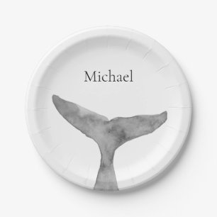 Minimalist Modern Watercolor Whale Fluke  Paper Plate