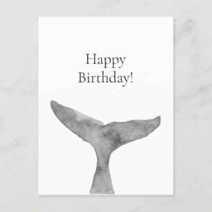 Minimalist Modern Watercolor Whale Fluke  Postcard