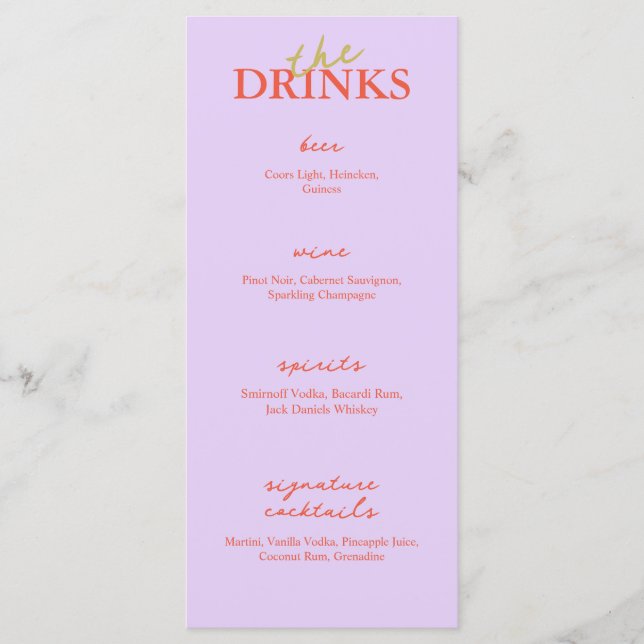 Minimalist Modern Wedding Bar Menu | Drink Menu (Front)