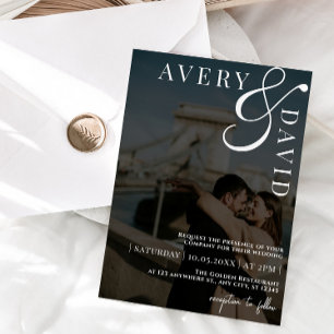 Minimalist Modern Wedding Black Photo Invitation