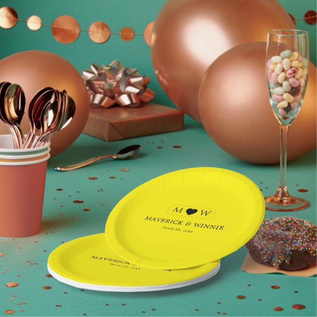 Minimalist Modern Wedding Bright Yellow 7" Round Paper Plate (Multi)