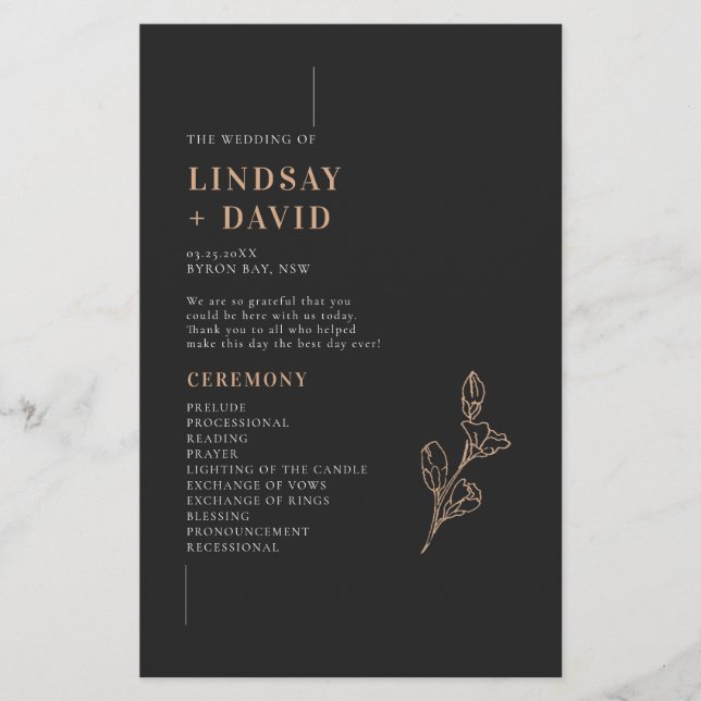 Minimalist Modern Wedding Ceremony Program (Front)
