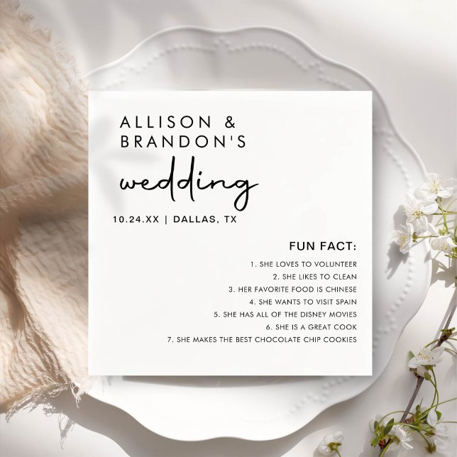 Minimalist Modern Wedding Fun Facts Napkin (Creator Uploaded)