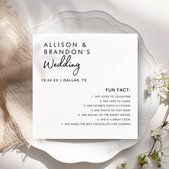 Minimalist Modern Wedding Fun Facts Napkin (Creator Uploaded)