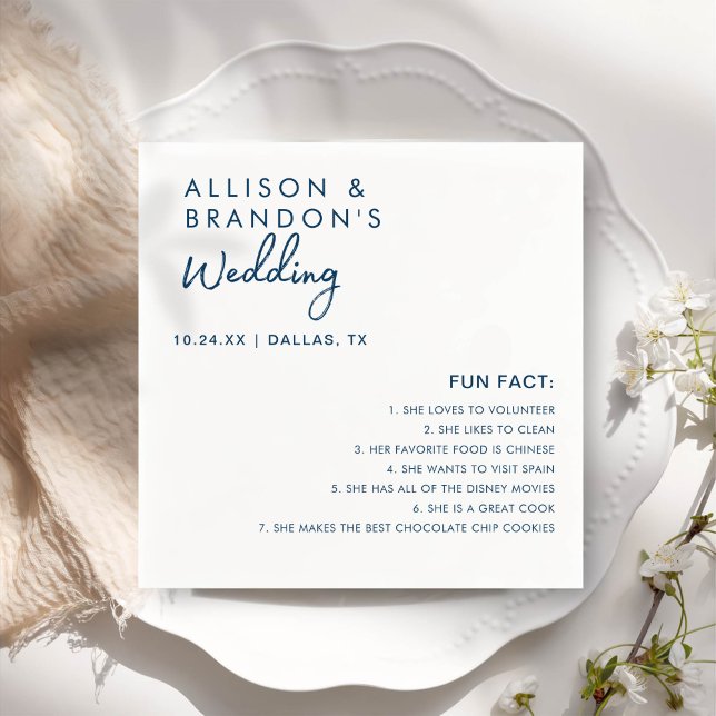 Minimalist Modern Wedding Fun Facts Napkin (Creator Uploaded)