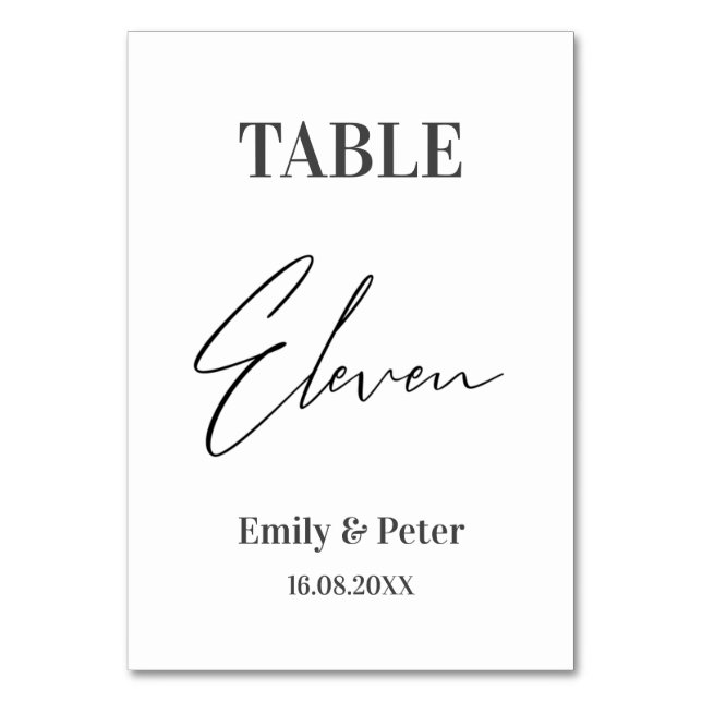 Minimalist Modern WEDDING Party Number ELEVEN Table Number (Front)