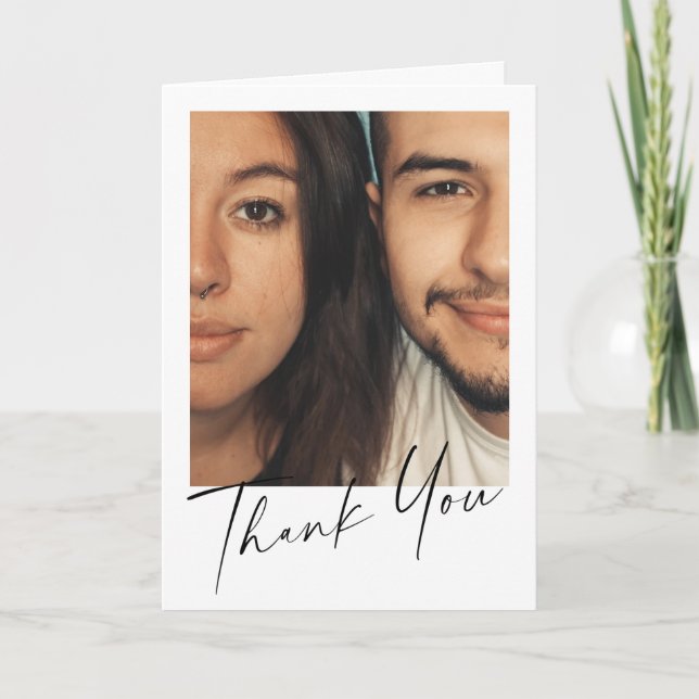 Minimalist Modern Wedding Photo Custom Message Thank You Card (Front)