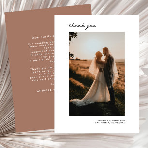 Minimalist Modern Wedding Photo Thank You Mocha Card