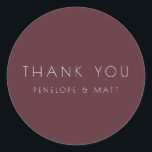 Minimalist Modern Wedding Thank You Burgundy Classic Round Sticker<br><div class="desc">Minimalist Modern Wedding Thank You Classic Round Sticker in Burgundy</div>