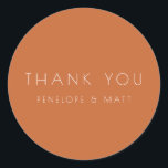 Minimalist Modern Wedding Thank You Burnt Orange Classic Round Sticker<br><div class="desc">Minimalist Modern Wedding Thank You Classic Round Sticker in Burnt Orange</div>