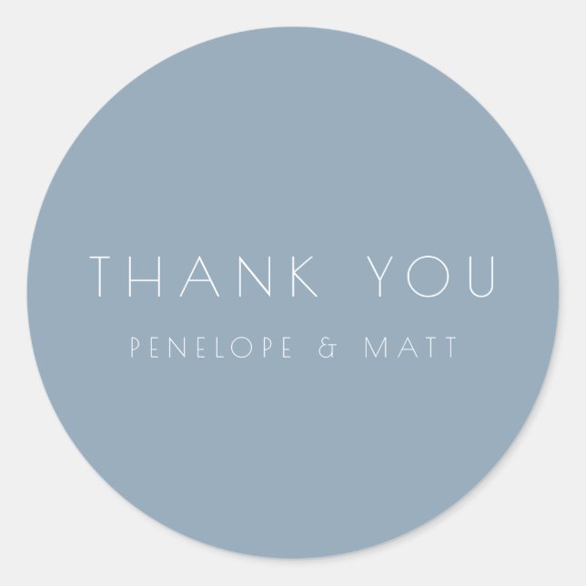 Minimalist Modern Wedding Thank You Dusty Blue Classic Round Sticker (Front)