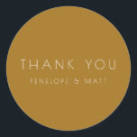 Minimalist Modern Wedding Thank You Gold Ochre Classic Round Sticker<br><div class="desc">Minimalist Modern Wedding Thank You Classic Round Sticker in Gold Ochre</div>