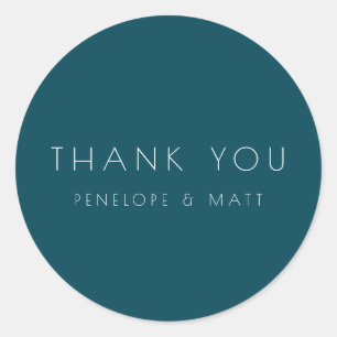 Minimalist Modern Wedding Thank You Teal Classic Round Sticker