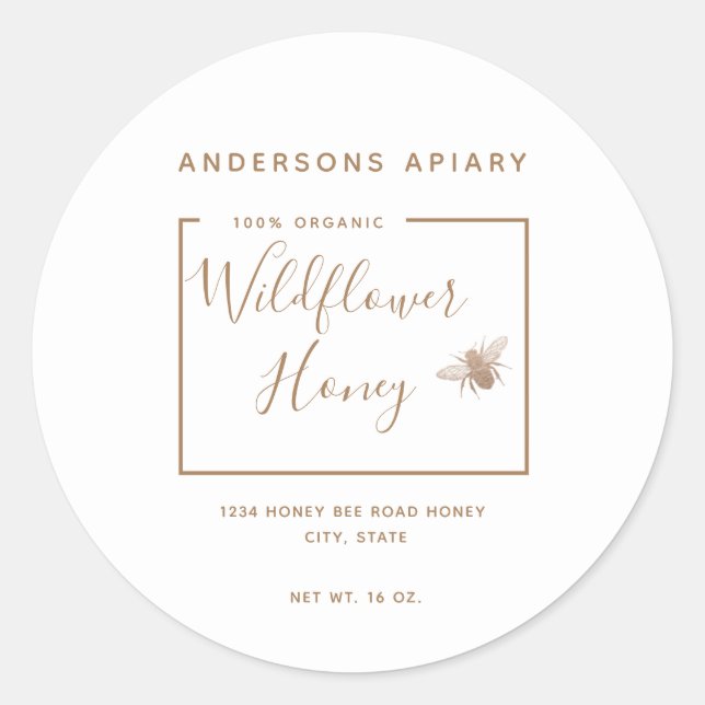 Minimalist Modern white honey bee honey jar   Classic Round Sticker (Front)