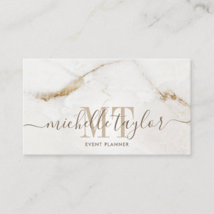 Minimalist modern white marble  gold monogram business card