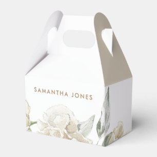 Minimalist Modern White Peonie Floral Watercolor Favor Box