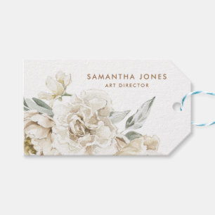 Minimalist Modern White Peonie Floral Watercolor Gift Tags
