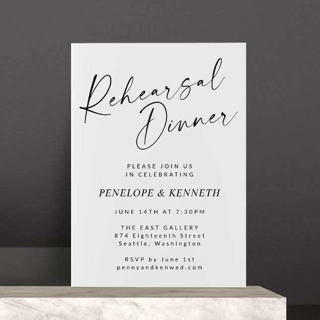 Minimalist Modern White Script Rehearsal Dinner Invitation (Creator Uploaded)