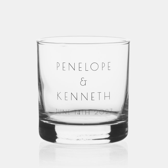 Minimalist Modern White Simple Wedding Custom Whiskey Glass (Front)