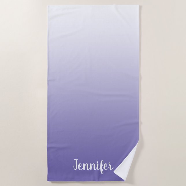 Minimalist Modern White to Periwinkle Ombre Beach Towel (Front)
