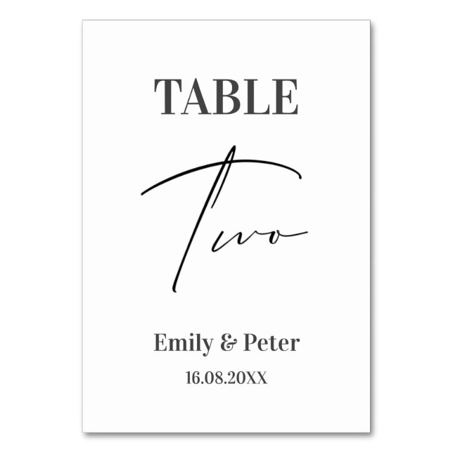 Minimalist Modern White WEDDING Party Number TWO Table Number (Front)